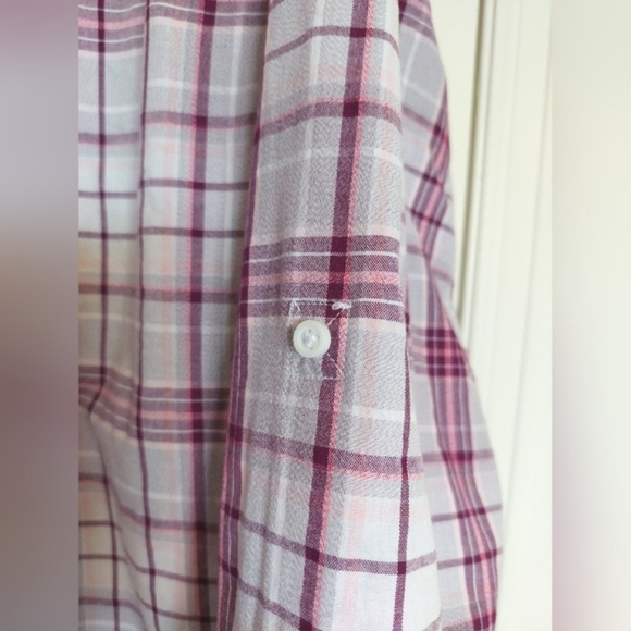Lee Riders Womans 3X Plaid Top Long Sleeve Roll Tab 3/4 Sleeve Purple Gray - Picture 5 of 15